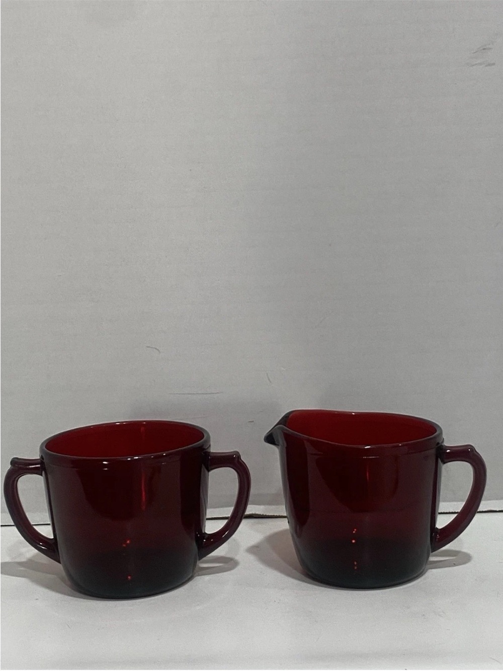 Vintage 1960s Anchor Hocking Ruby Red Cream Pitcher and Sugar Bowl Holiday